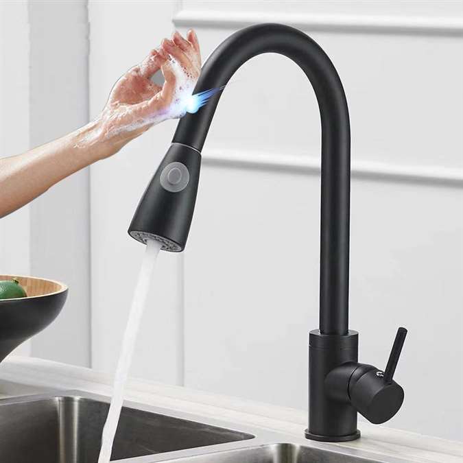 Matte Black Single Handle Hot and Cold Sensor Touch Kitchen Sink Faucet