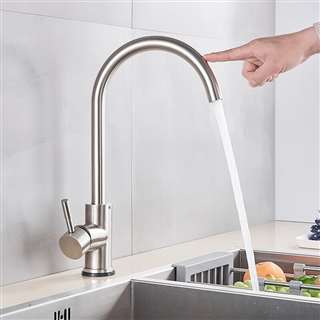 Gooseneck Brushed Nickel Single Handle Sensor Touch Kitchen Faucet