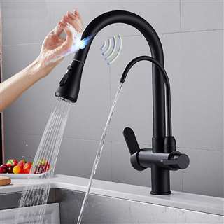 BathSelect 3 Way Pull Out Intelligent Touch Kitchen Sink Faucet in Matte Black