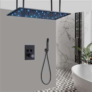 Ivrea Matte Black 20*40 Ceiling Mount Shower Head With 2-Way Concealed Thermostatic Mixer Shower Set With Handheld Shower
