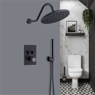 Merano Wall Mount Matte Black Round Shower Head With 2-Way Concealed Thermostatic Mixer Shower Set With Round Handheld Shower
