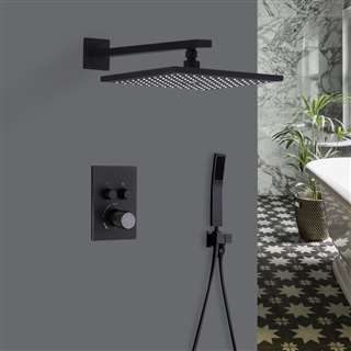 Pescia Matte Black 10" Wall Mount Square Shower System with Thermostatic Mixer and Handheld Shower