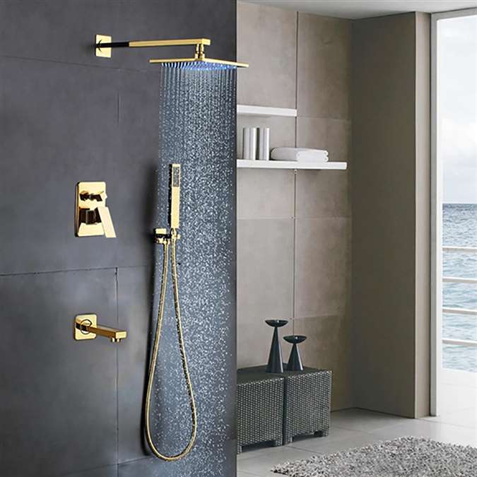 Florence Gold Plated Wall Mount LED Rainfall Shower Set