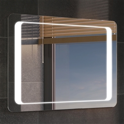 Large Rectangular LED Light Bathroom Makeup Mirror with Defogger & Touch Switch