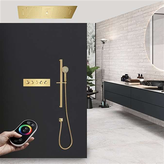 Vittoria Thermostatic Remote Controlled Ceiling Mount Musical Rainfall Waterfall LED Shower Head System with Hand Shower