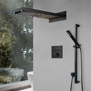 Chieti 22" Wall Mount LED Matte Black Waterfall Rainfall Shower System with Handheld Shower