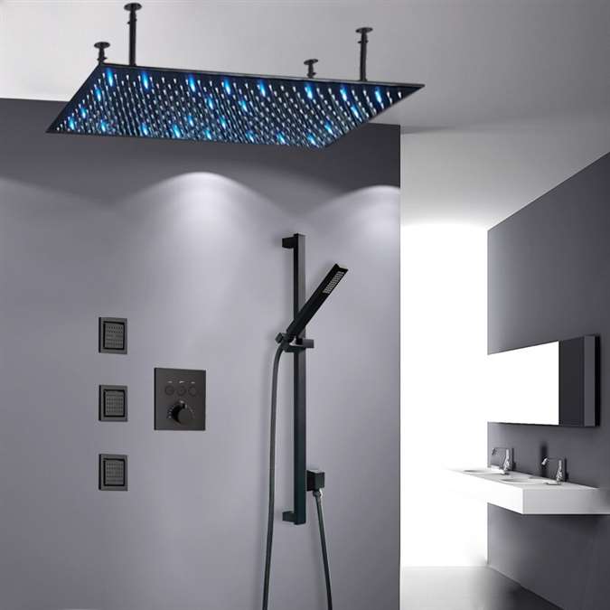 Venosa 20*40in LED Matte Black Rainfall Shower System with Handheld Shower and 3 Jetted Body Sprays