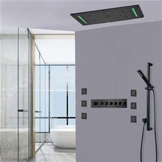 Imperia 27*15" Matte Black LED Shower System with Handheld Shower and 6 Jetted Body Sprays
