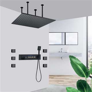 Formia 20in Ceiling Mount Digital Matte Black Mist Rainfall Shower System with 6 Body Jets and Built-in Handheld Shower