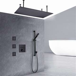 Venosa 20*40in Matte Black Rainfall Shower System with Handheld Shower and 3 Jetted Body Sprays