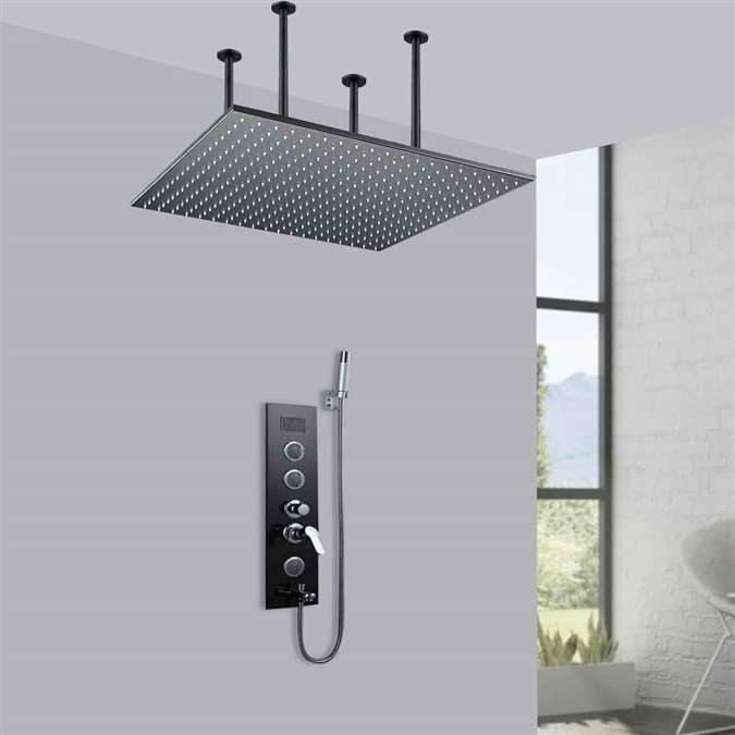 Sora Matte Black 20" Digital Ceiling Mount Mist Rainfall Shower System with Round Built-in Handheld Shower