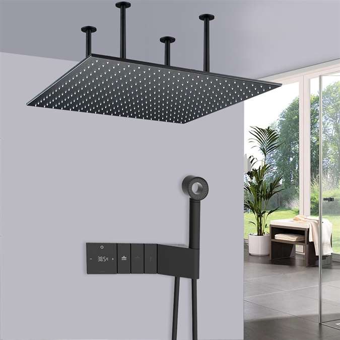 Chiavari 24" Matte Black Digital Ceiling Mount Rainfall Shower System with Round Built-in Handheld Shower