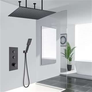 Bagheria Thermostatic 24" Matte Black Ceiling Mount Rainfall Shower System with Handheld Shower