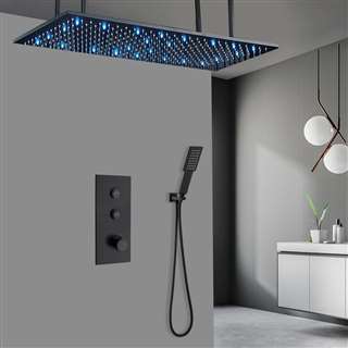 Gorizia 20*40" LED Matte Black Thermostatic Ceiling Mount Rainfall Shower System with Square Handheld Shower