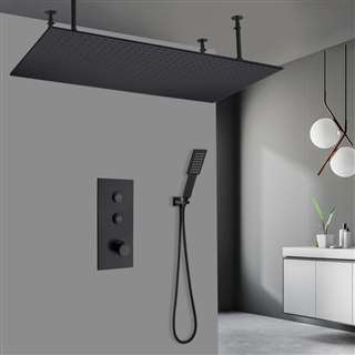 Gorizia 20*40" Matte Black Thermostatic Ceiling Mount Rainfall Shower System with Square Handheld Shower