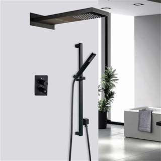 Crema 22" Matte Black Digital Wall Mount Waterfall Rainfall Shower System with Square Handheld Shower