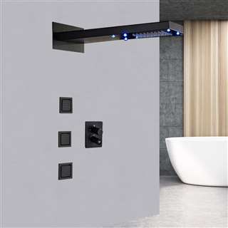 Terracina 22" Matte Black LED Wall Mount Digital Waterfall Rainfall Shower System with 3 Body Jets