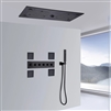 Ancona Hospitality Thermostatic Matte Black Recessed Ceiling Mount LED Rainfall Musical Shower System with Jetted Body Sprays and Hand Shower