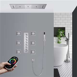Bologna Remote Controlled Rainfall Waterfall Mist Luxurious Thermostatic LED Recessed Ceiling Mount Musical Shower System with Hand Shower and Jetted Body Sprays