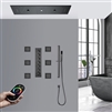 Hotel Florence Remote Controlled Luxurious Matte Black Thermostatic Recessed Ceiling Mount LED Musical Rainfall Waterfall Shower System with Jetted Body Sprays and Hand Shower