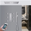 Hotel Trieste LED Chrome Phone Controlled Thermostatic Recessed Ceiling Mount Musical Rainfall Waterfall Mist Shower System with Jetted Body Sprays and Hand Shower