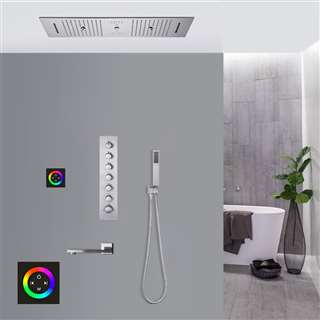 Rimini Chrome Thermostatic Touch Panel Controlled LED Recessed Ceiling Mount Musical Waterfall Rainfall Shower System with Hand Shower