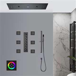 Bergamo Touch Panel Controlled Matte Black Thermostatic LED Musical Rainfall Shower System with Hand Shower and Jetted Body Sprays