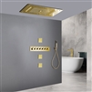 Hostelry Casoria Thermostatic Recessed Ceiling Mount Brushed Gold Stylish LED Waterfall Mist Rainfall Shower System with Hand Shower and Jetted Body Sprays