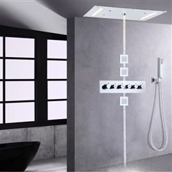 Casoria Chrome Polished Beautiful Thermostatic Recessed Ceiling Mount LED Rainfall Shower System with Handheld Shower and Jetted Body Sprays