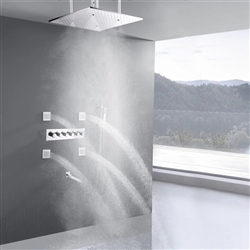 Modica Thermostatic Chrome Polished Ceiling Mount Rainfall Shower System with Hand Shower and Jetted Body Sprays