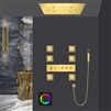 Avellino Hospitality Touch Panel Controlled Waterfall Rainfall Mist Thermostatic LED Recessed Ceiling Mount Gold Shower System with Jetted Body Sprays and Hand Shower