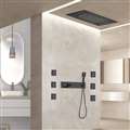 Cagliari Matte Black Thermostatic Recessed Ceiling Mount Waterfall Rainfall Shower System with Body Jets and Hand Shower