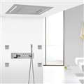 Parma Brushed Nickel 20*14 LED Thermostatic Recessed Ceiling Mount LED Rainfall Shower System with Body Jets and Hand Shower
