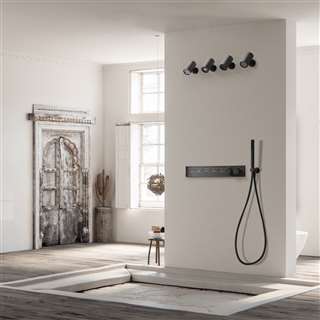 Milan 5 Functions Modern Design Ceiling Thermostatic Black Rainfall Shower Set with Handheld Shower