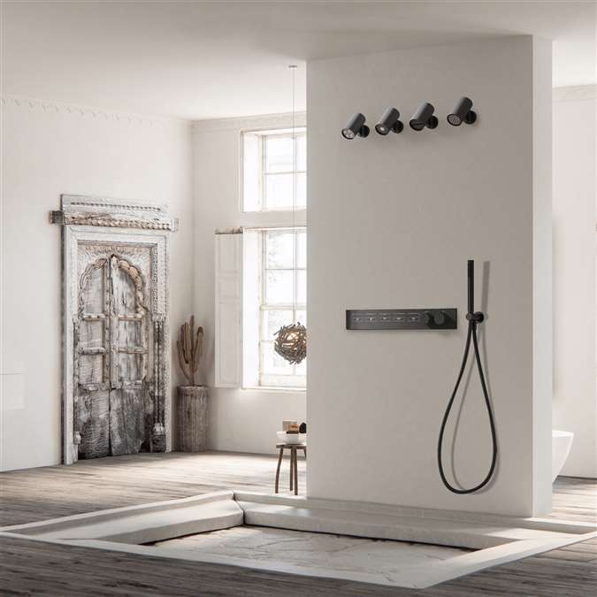 Milan 5 Functions Modern Design Ceiling Thermostatic Black Rainfall Shower Set with Handheld Shower