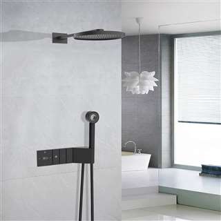 Venezia Luxury Matte Black Thermostatic 10.8 Inch 6 Spray Setting High-Pressure Rain Bathroom Shower Mixer Set