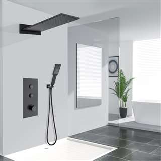 Milan Matte Black 2 Functions Wall Mount Rainfall Shower System with Handheld Shower