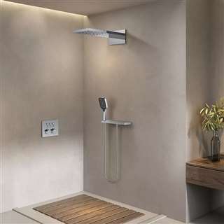 Ragusa Chrome Thermostatic Wall Mount Rainfall Shower System with Hand Shower
