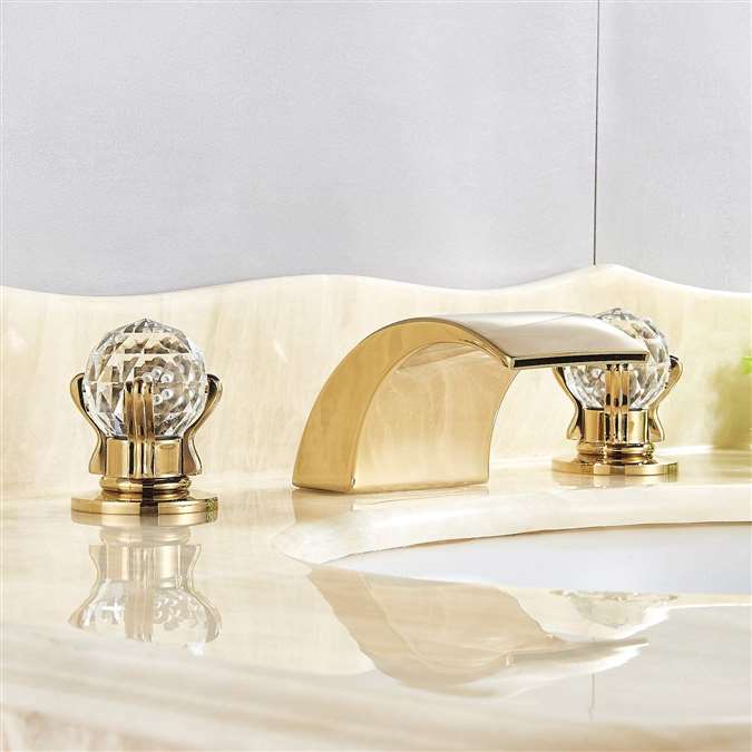 Acerra Gold LED Bathroom Sink Faucet with 2 Crystal Knobs