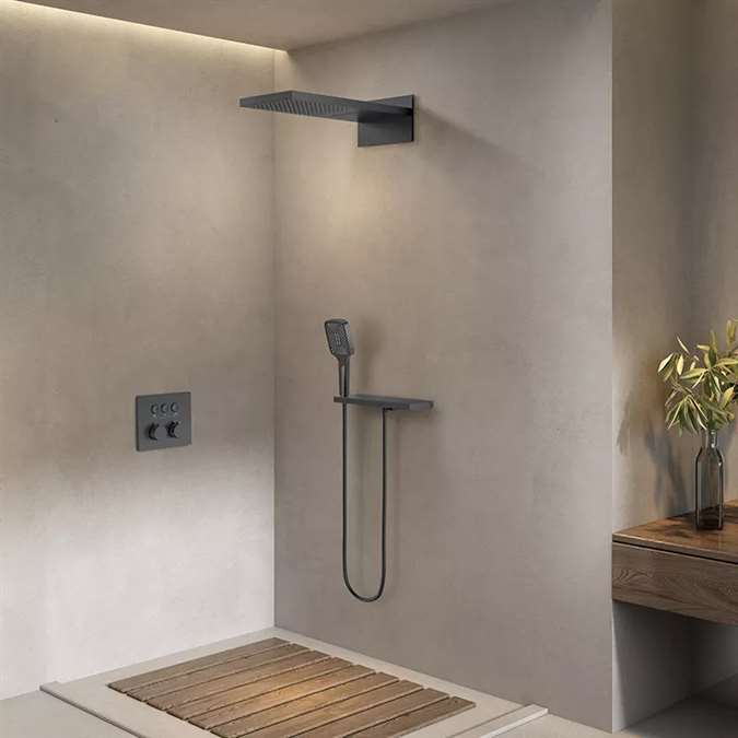 Trieste Wall Mount Thermostatic Brushed Nickel Rainfall Shower System with Hand Shower