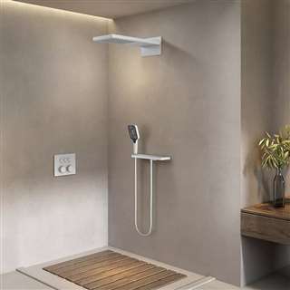 Latina Wall Mount Thermostatic White Rainfall Shower System with Hand Shower