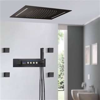 Livorno Oil Rubbed Bronze LED Thermostatic Waterfall Rainfall Shower System with 4 Jetted Body Sprays and Hand Shower