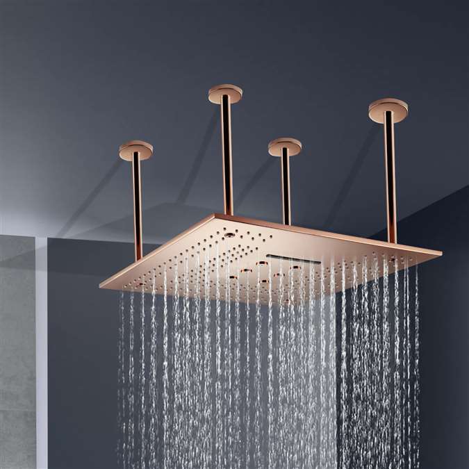 Latina Rose Gold Square Rainfall Waterfall Ceiling Mount Shower Head