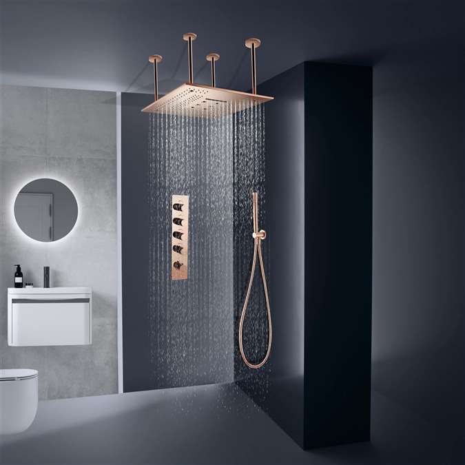 Leece 24in Thermostatic Rose Gold Shower Set with Hand Shower