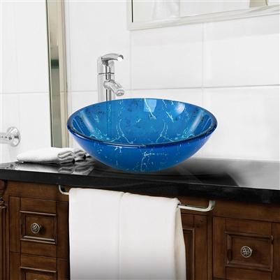 Lyon Blue Color Glass Vessel Bathroom Sink