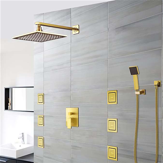 Ancona Wall Mount Gold Finis Shower Head with Body Massage Jets