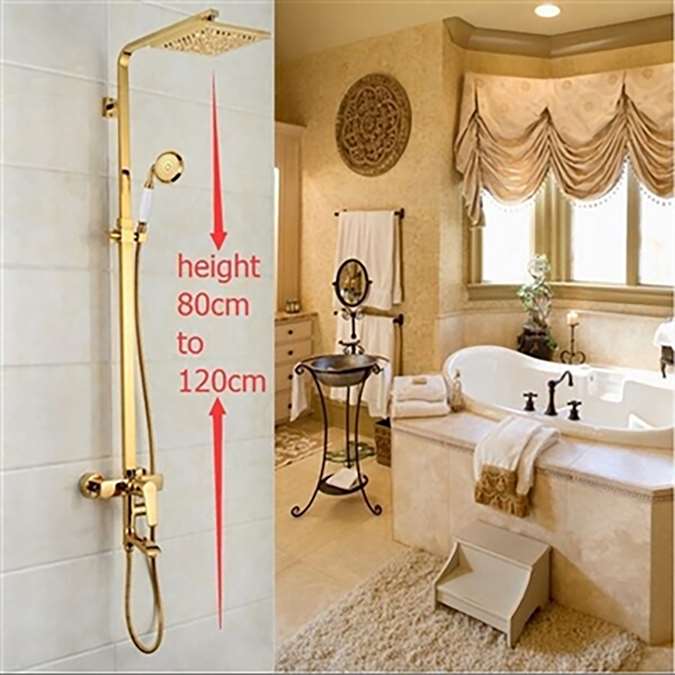 Florence Gold Shower Set with 8 Inch Rainfall Square Shower Head