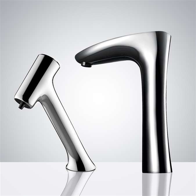 Melun Touchless Automatic Commercial Chrome Sensor Faucet & Automatic Soap Dispenser