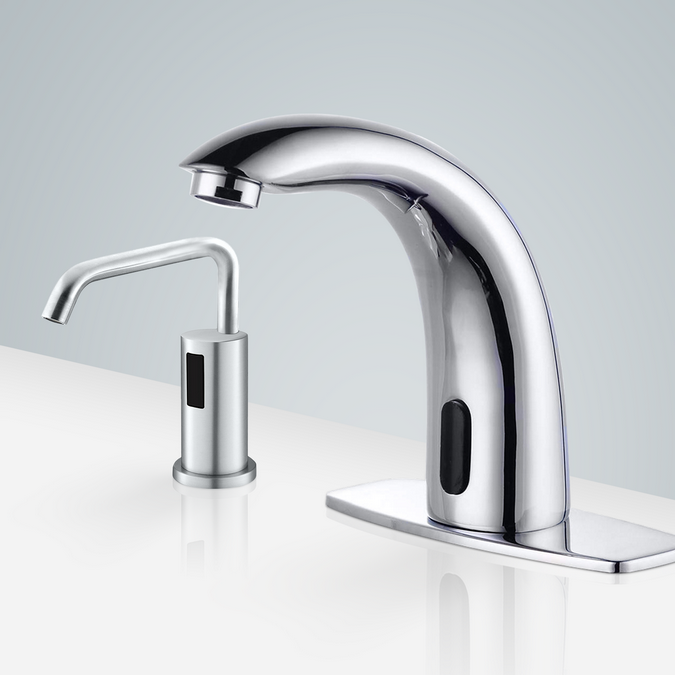 BathSelect Dijon High Quality Chrome Motion Sensor Faucet & Automatic Liquid Soap Dispenser for Restrooms