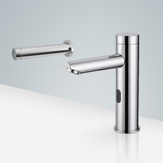 Carpi Chrome Motion Sensor Faucet & Touch Free Automatic Wall Mount Soap Dispenser For Restrooms